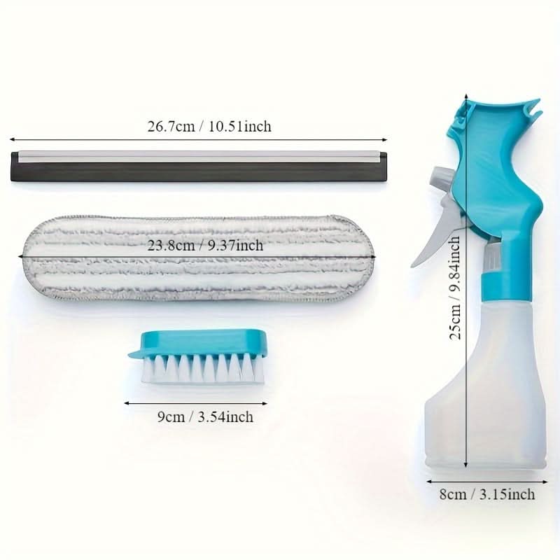4-in-1 Glass Cleaner Brush with Spray, Scraper, and Scrubbing Tool
