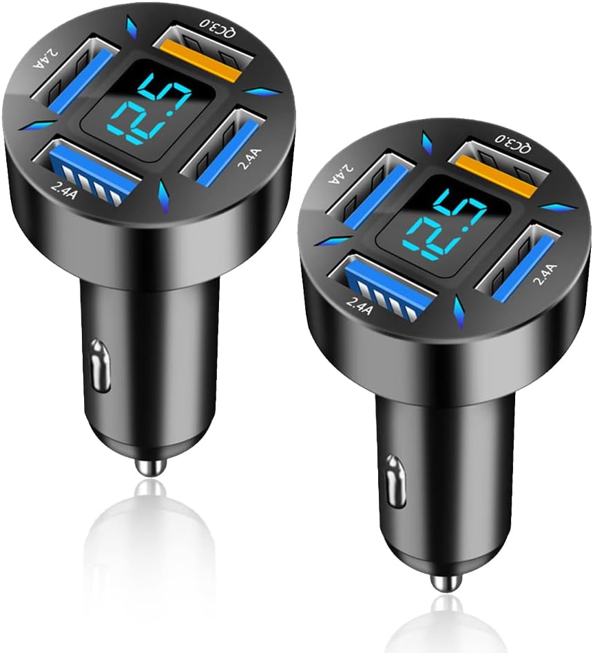 USB-C PD and QC 3.0 Car Charger with LED Voltmeter