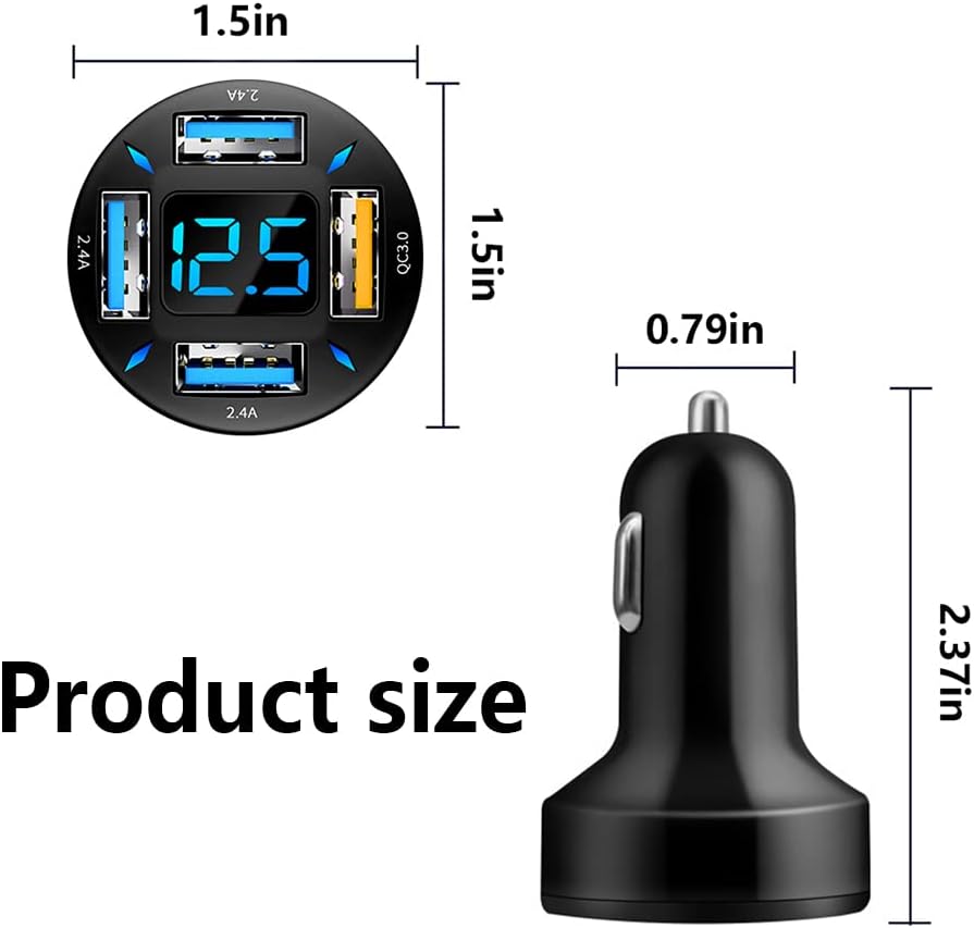USB-C PD and QC 3.0 Car Charger with LED Voltmeter