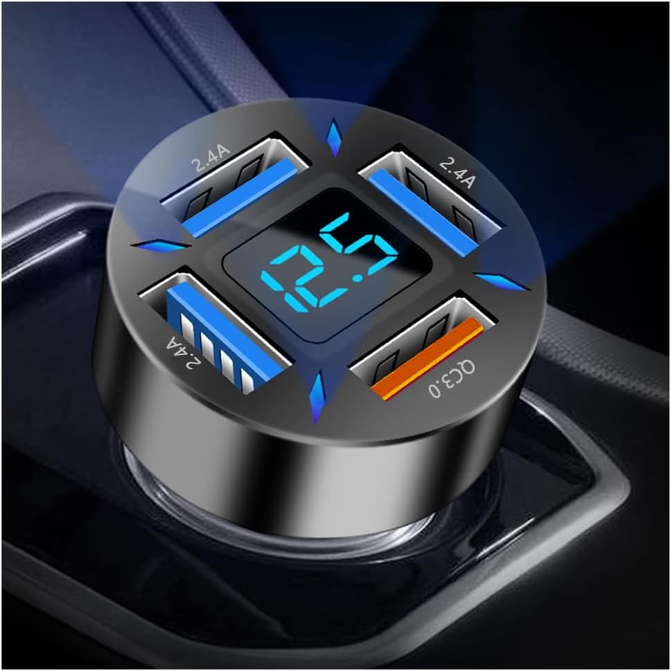 USB-C PD and QC 3.0 Car Charger with LED Voltmeter