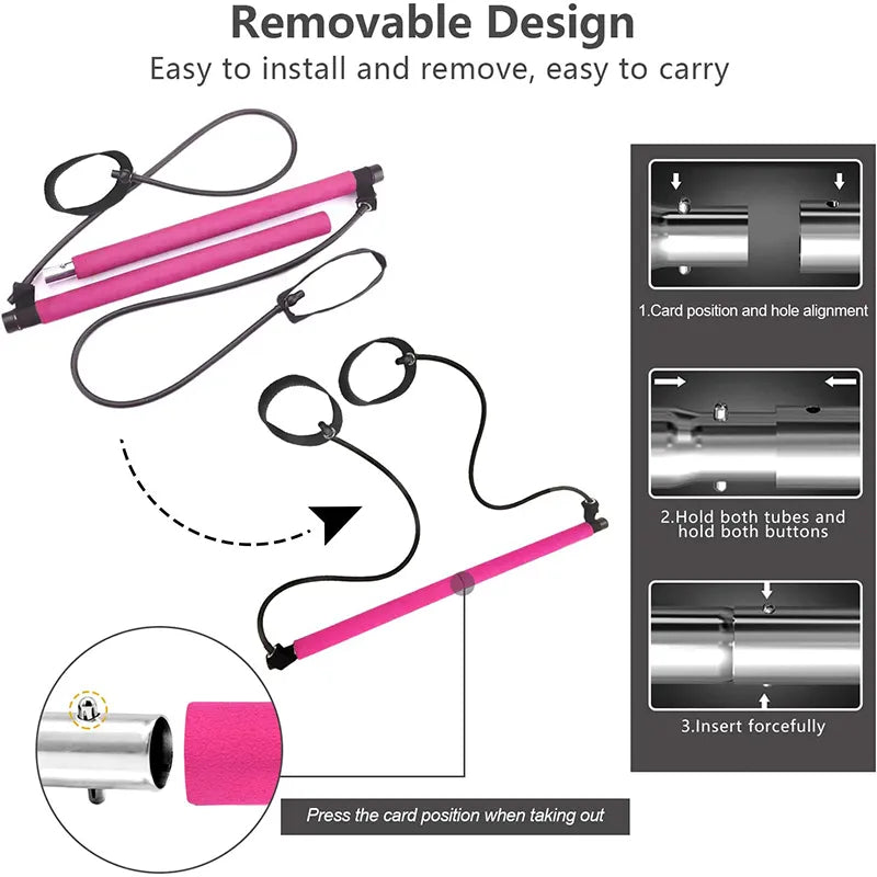 Full Body Home Workout Kit with Resistance Bands and Pilates Bar