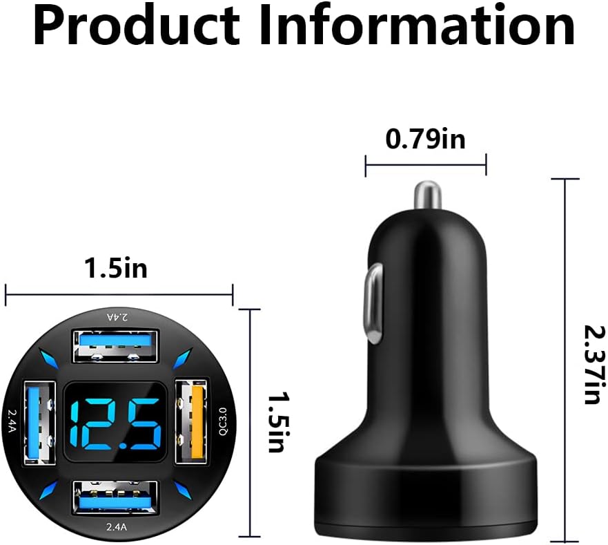 USB-C PD and QC 3.0 Car Charger with LED Voltmeter