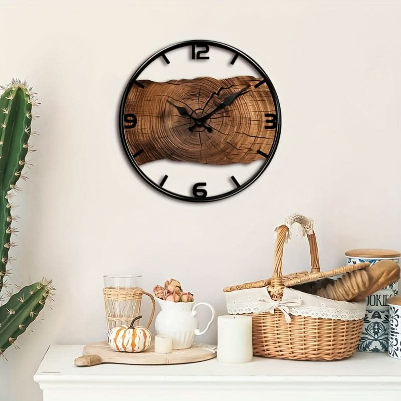 Round Carved Wooden Wall Clock - Silent Design