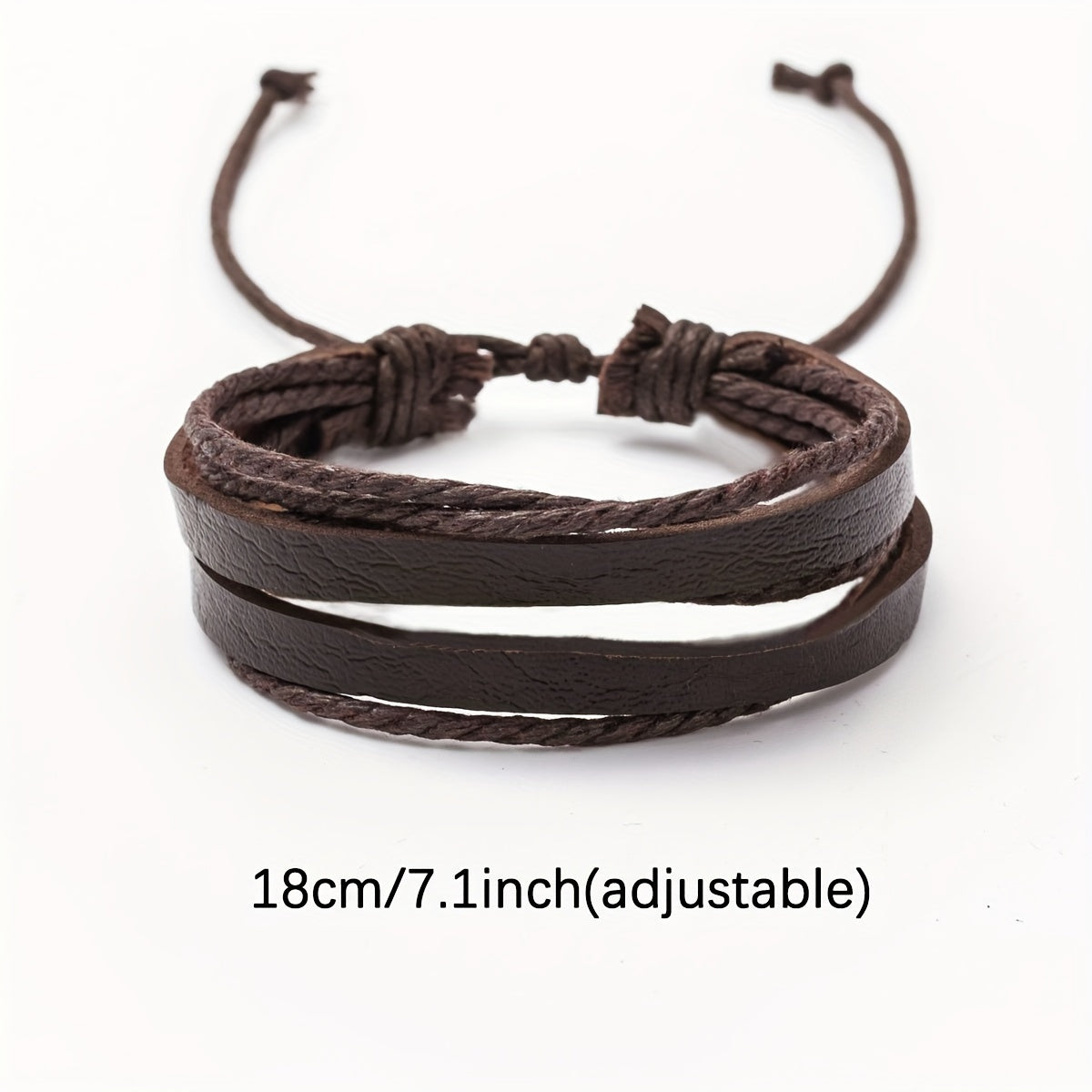 Multilayer Adjustable Bracelet Set with Wooden Beads and Leather