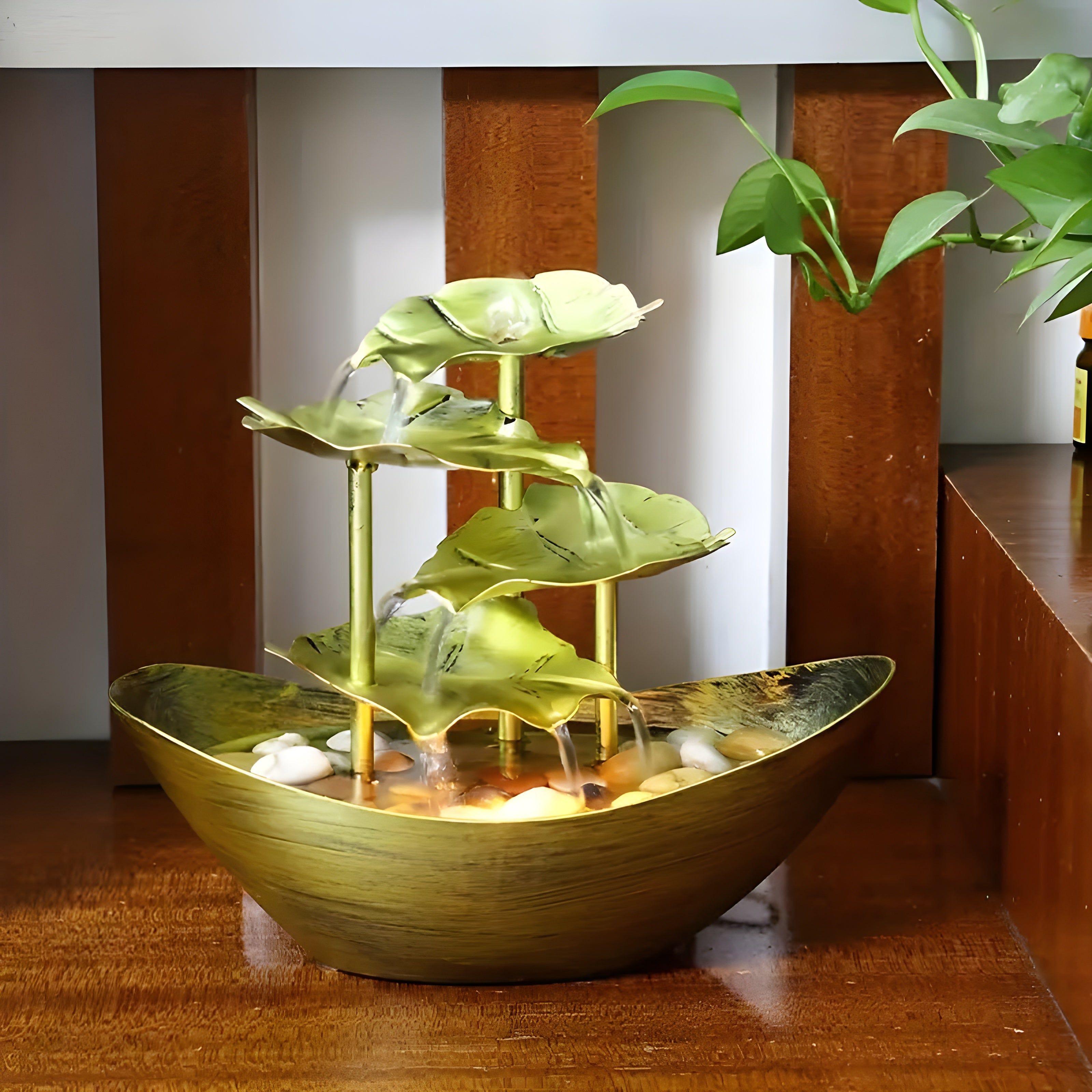 LED Illuminated Indoor Fountain – Calming Leaf Motif