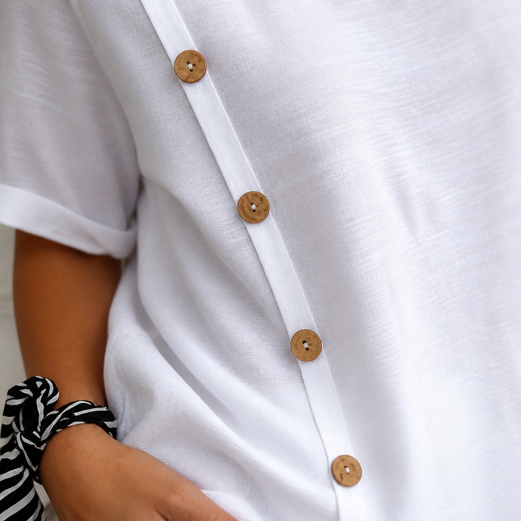 LumeaLuxe™ – Comfortable Cotton Shirt Featuring Side-Button Accents