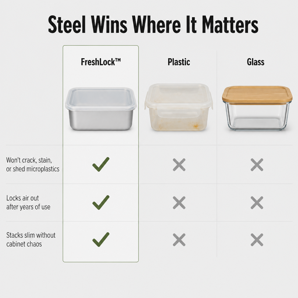 FreshLock™ — Say Goodbye to Plastic Tupperware Drawers for Durable Steel