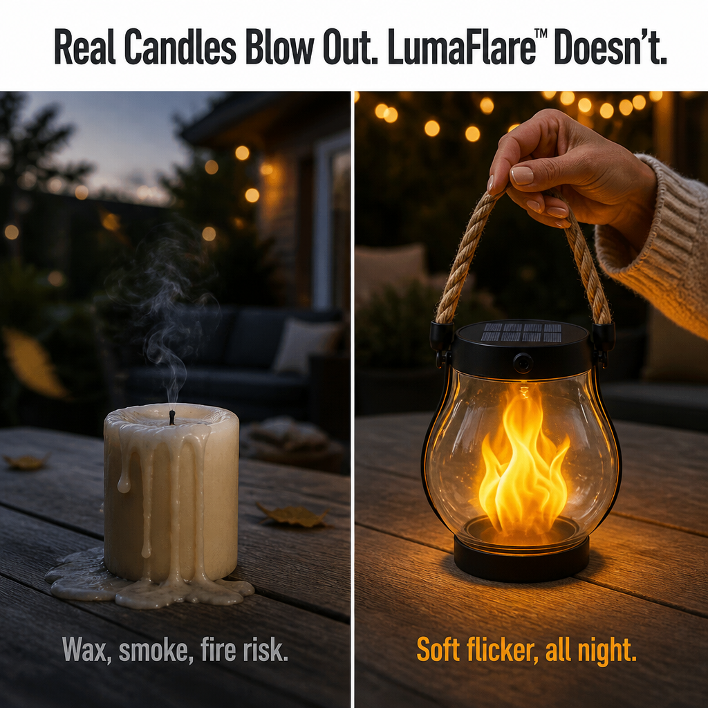 LumaFlare™ Solar Lantern — Illuminate Any Patio With Authentic Flame Glow Till Dawn, No Cords