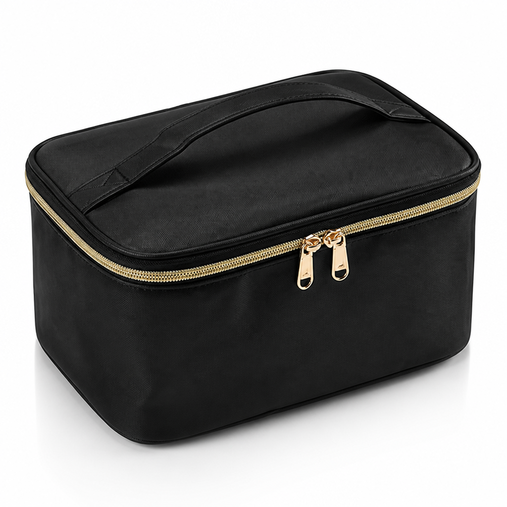 Adjustable Dividers & Sturdy Handle Travel Makeup Organizer