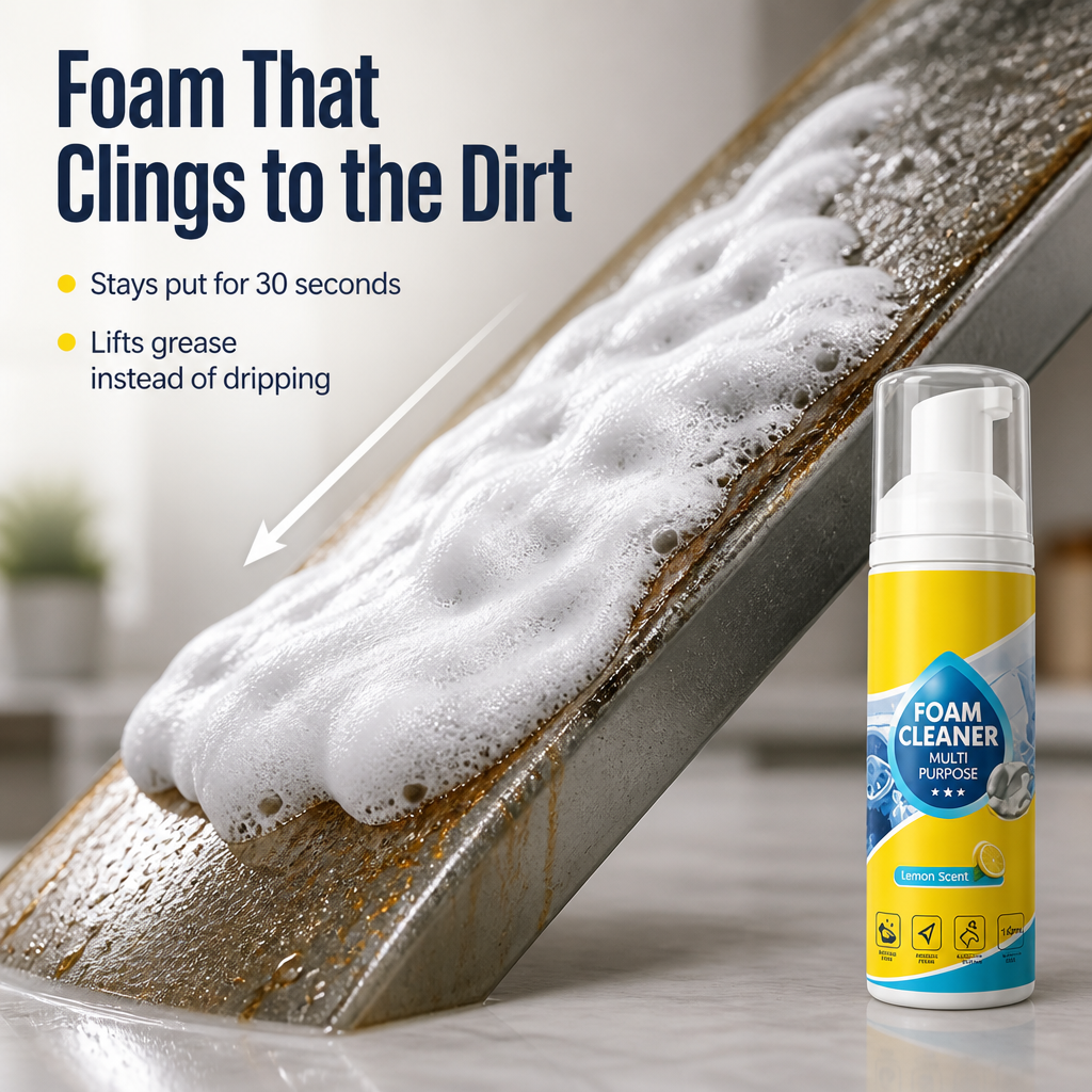 FoamLift™ — Spray, Pause 30 Seconds & Wipe Grease Away from Any Surface