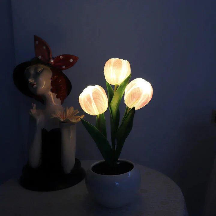 LED Table Lamp with Realistic Flower Design and Ceramic Base
