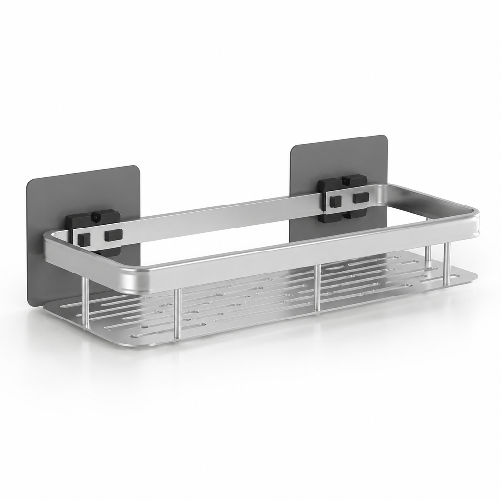 Self-Adhesive Drill-Free Stainless Steel Bathroom Wall Shelf (Holds 11 lb)