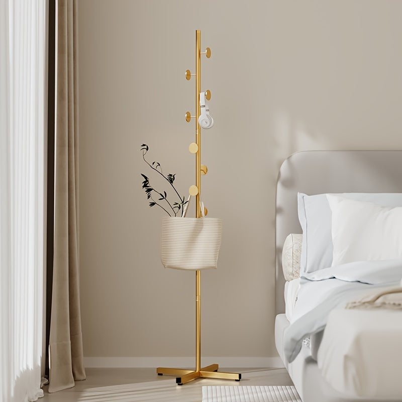 Freestanding Metal Garment Rack with Hooks for Coats and Bags