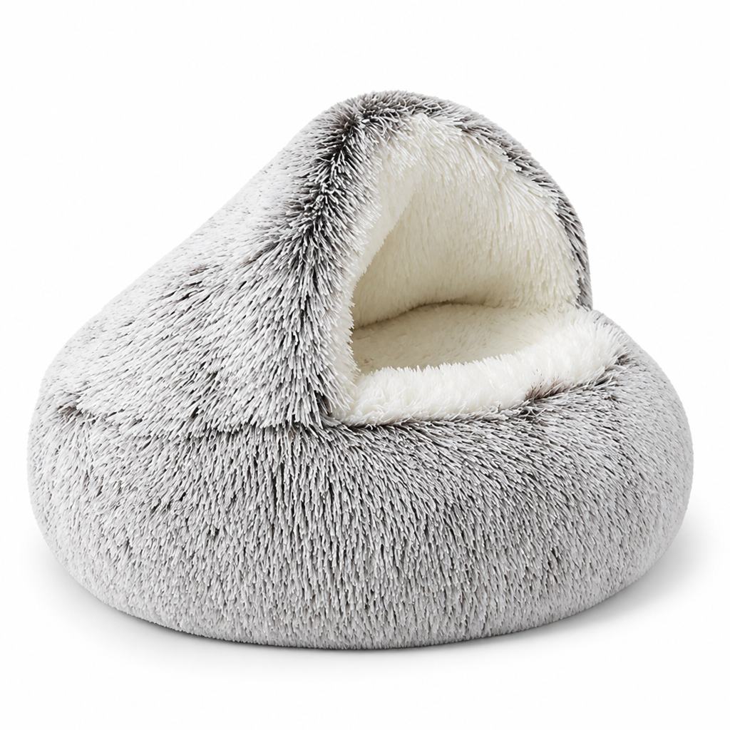 Calming Plush Polyester Cave Pet Bed (Machine-Washable Cover)