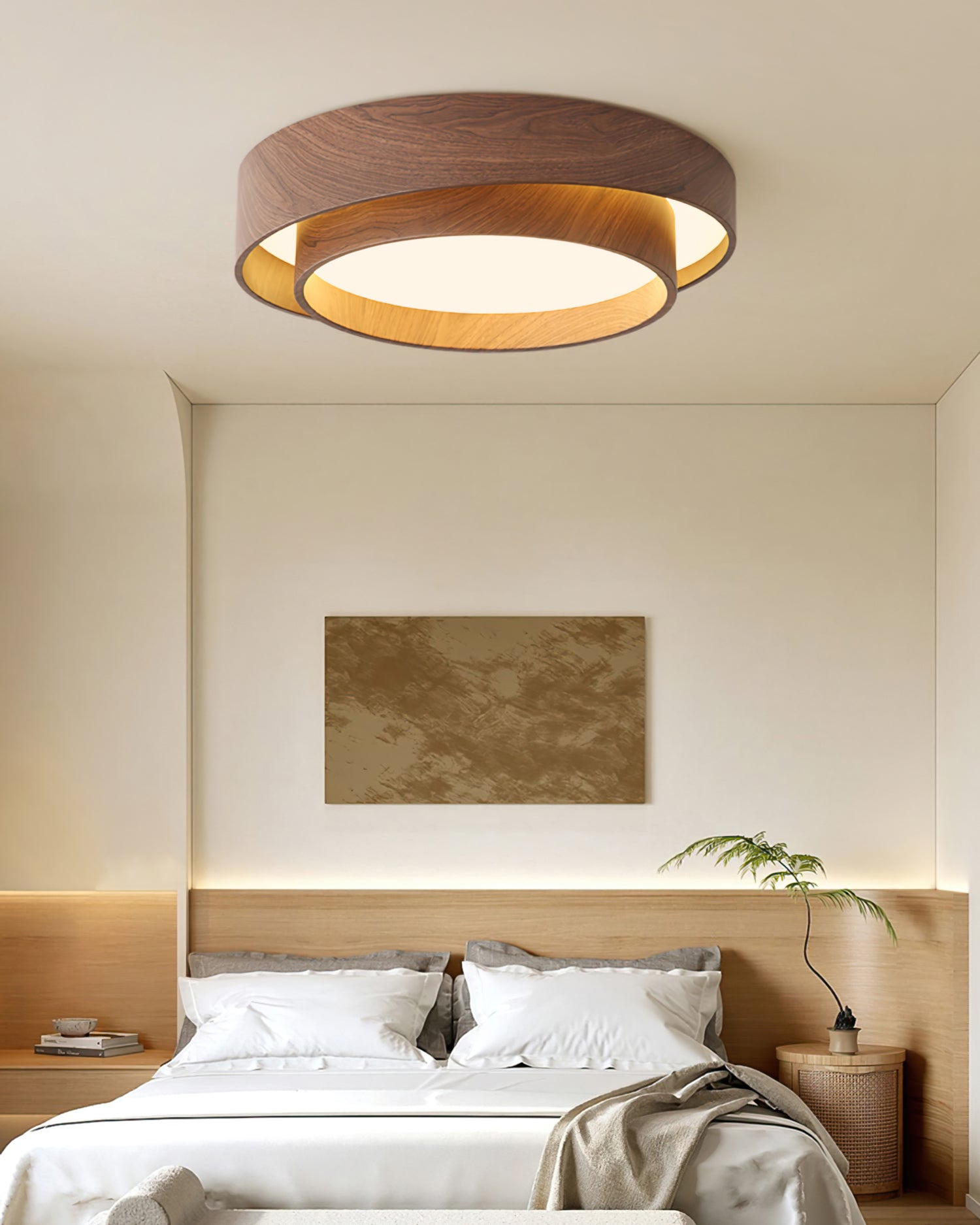 Wooden ceiling fixture with integrated LED – Cozy walnut tone