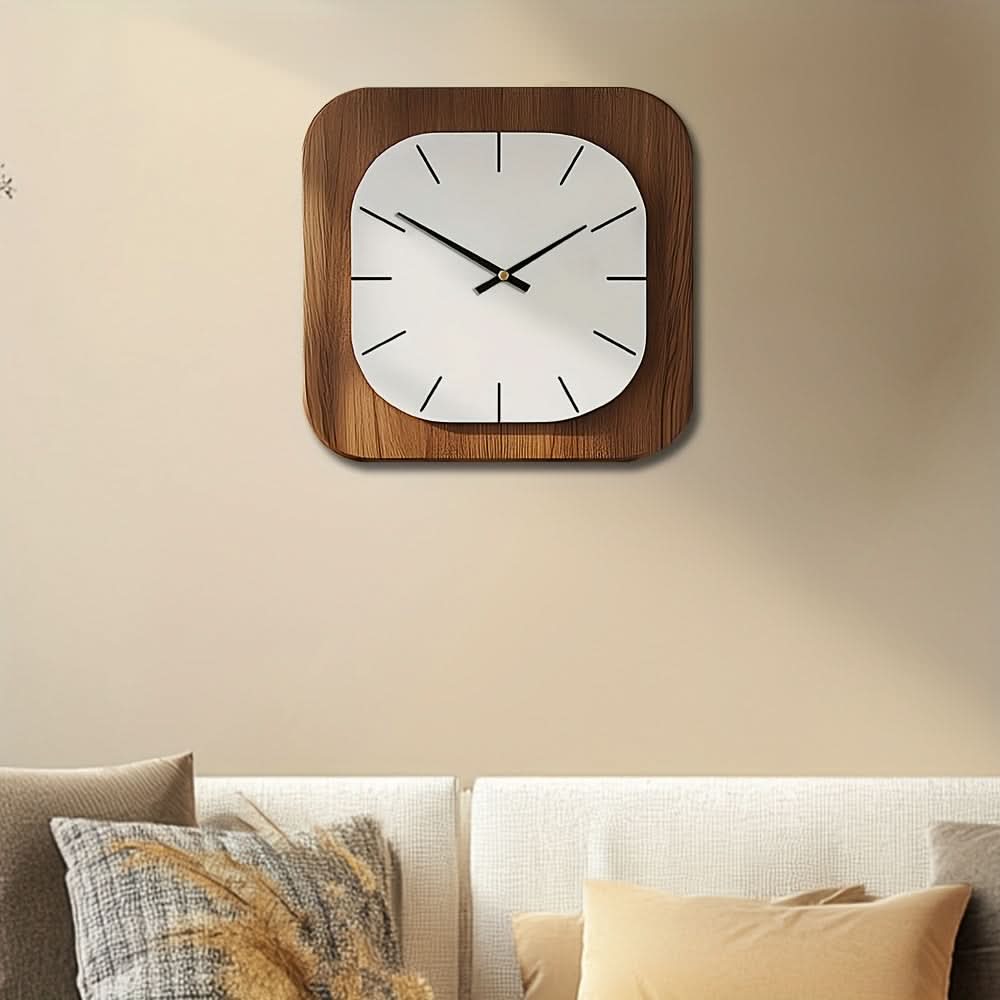 Vintage Square Wall Clock in Wood Finish