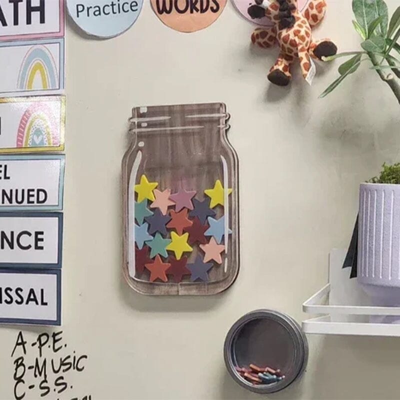 Wooden Reward Jar with Colorful Stars for Kids' Motivation