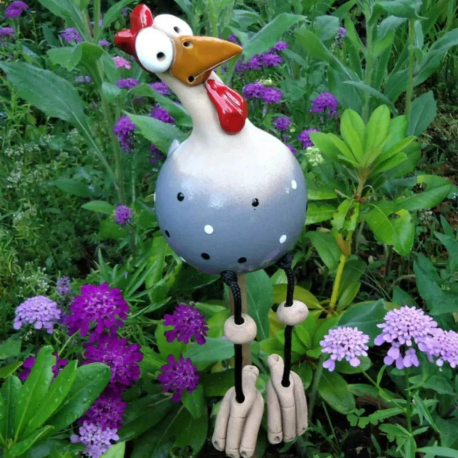 Polka Dot Chicken Garden Statue – Durable Outdoor Decor