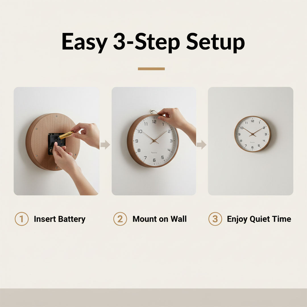 Wooden Wall Clock in Minimalist Design – Silent Operation