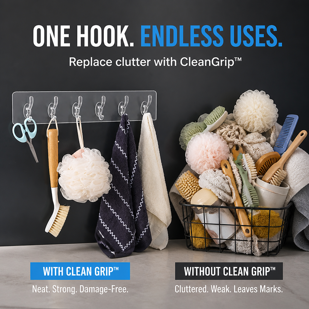 CleanGrip™ — Hang 44 lbs of Clutter Without Drilling a Single Hole