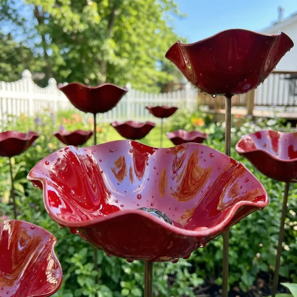 Weatherproof Metal Birdbath in Flower Design for Garden and Terrace