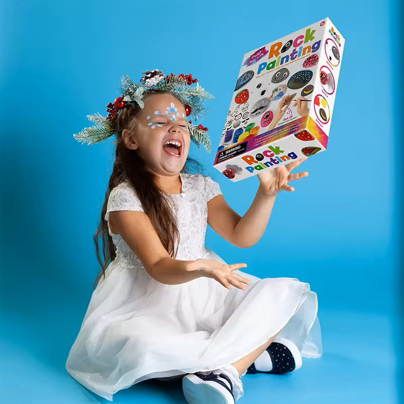 Kids Stone Painting Set with River Stones and Acrylic Paints, Ages 4-12