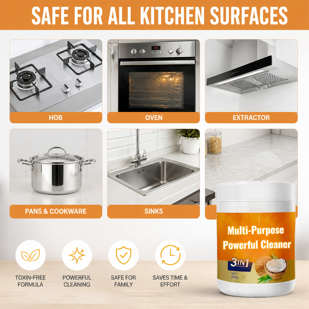GreaseBeGone™ — Effortless Sparkle and Safety for Your Whole Kitchen