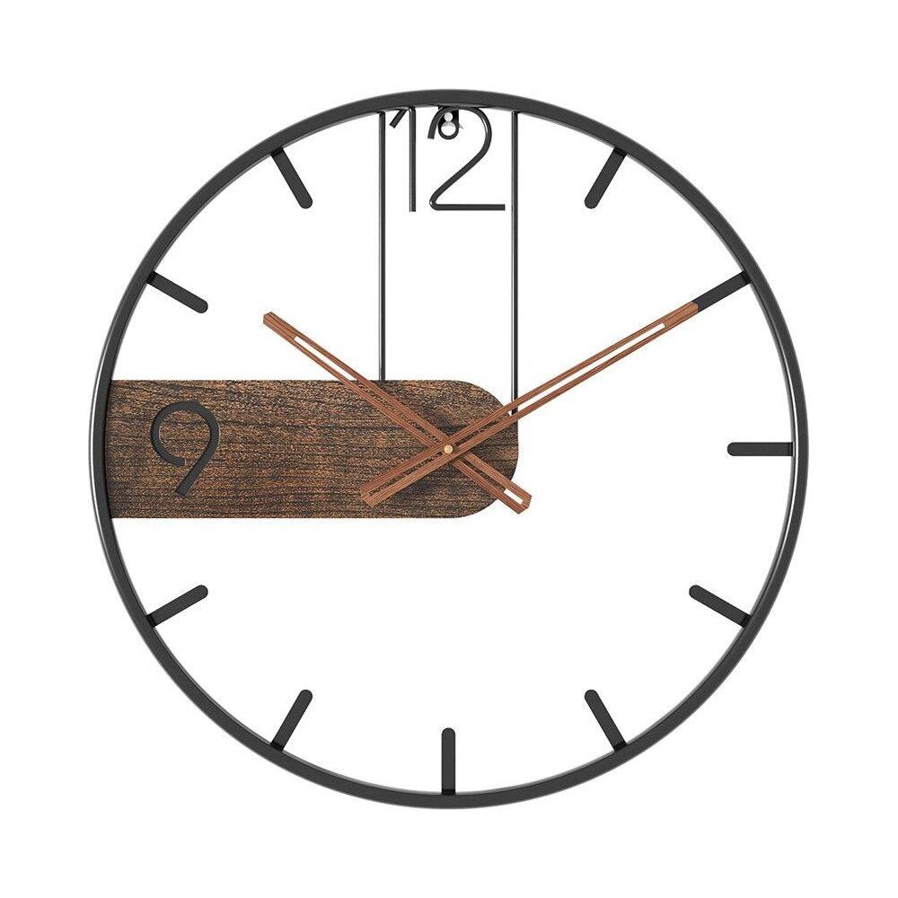 40 cm Round Wall Clock – Modern Industrial Design in Black Metal and Wood