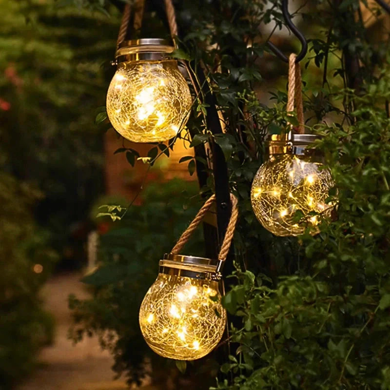 Dusk Sensor Solar Lantern for Garden – Crackle Glass Design