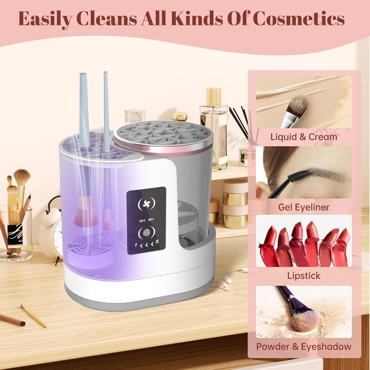 Electric Makeup Brush Cleaner with Transparent Bowl and Various Silicone Rings