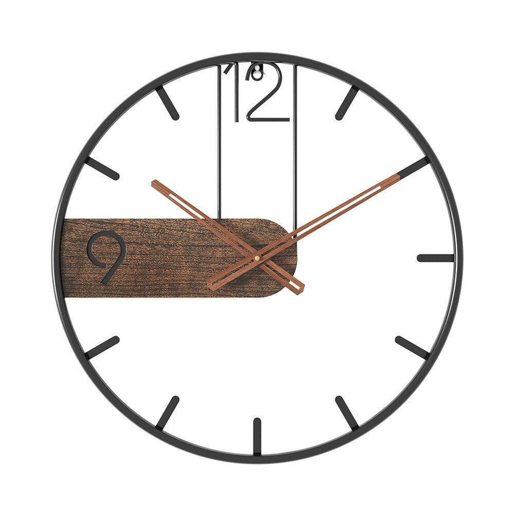 Walnut Accented Steel Wall Clock | Modern Industrial Design | 40 cm