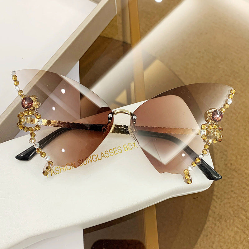 Crystal-Embellished Butterfly-Shaped Sunglasses
