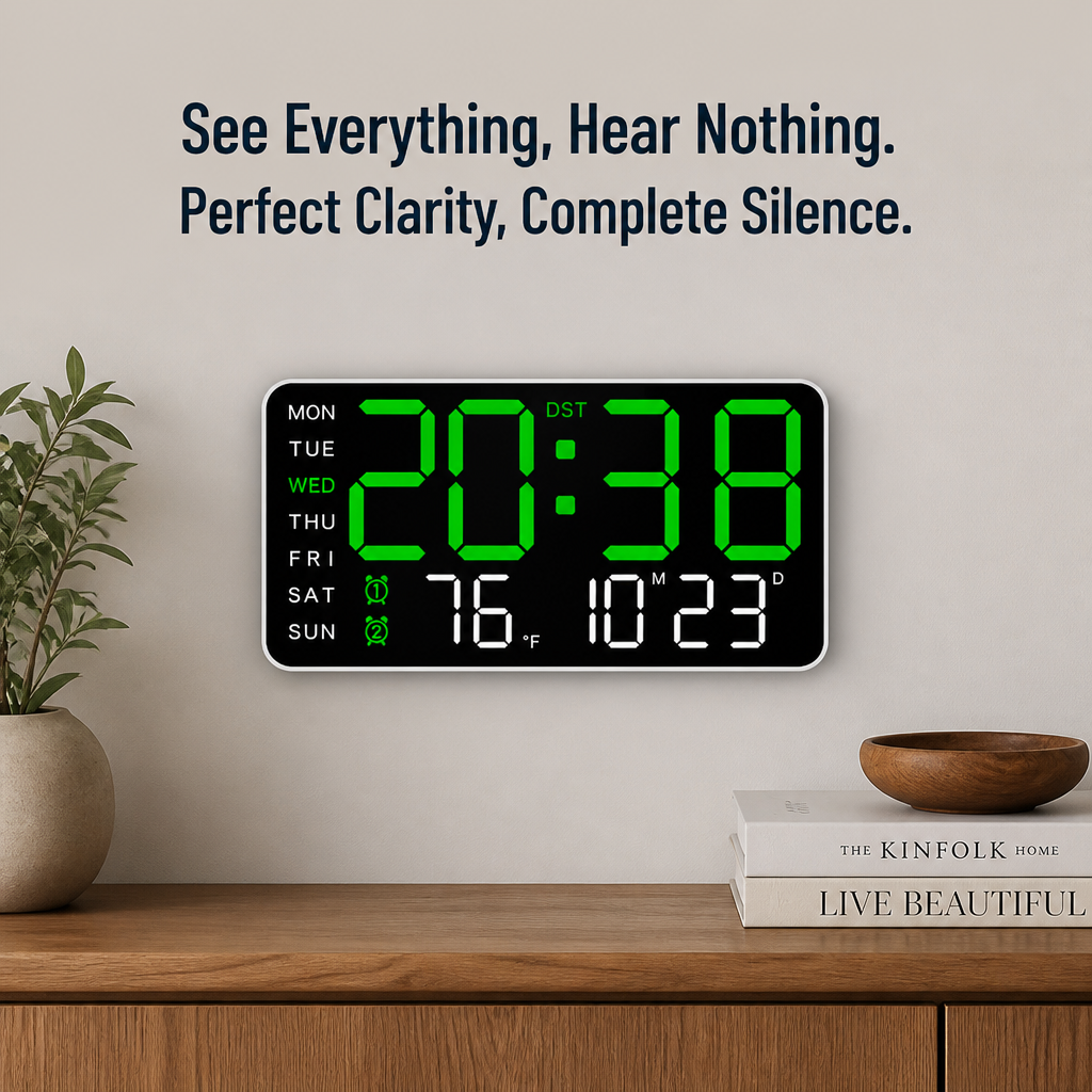 LumaVista™ — See the Day, Date, Time & Temp at a Glance, Zero Ticking