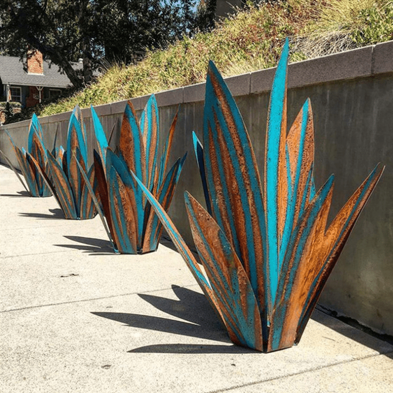 Metal Agave Garden Light - Outdoor Sculpture in Turquoise Copper
