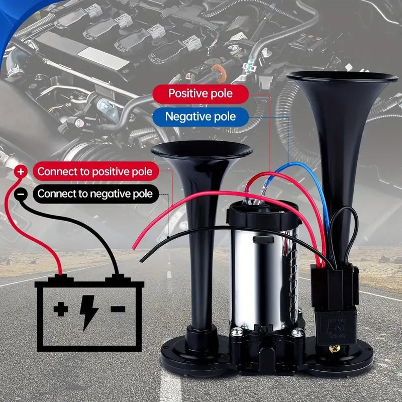 12V Vehicle Dual Air Horn System with 130dB Output and Automatic Compressor