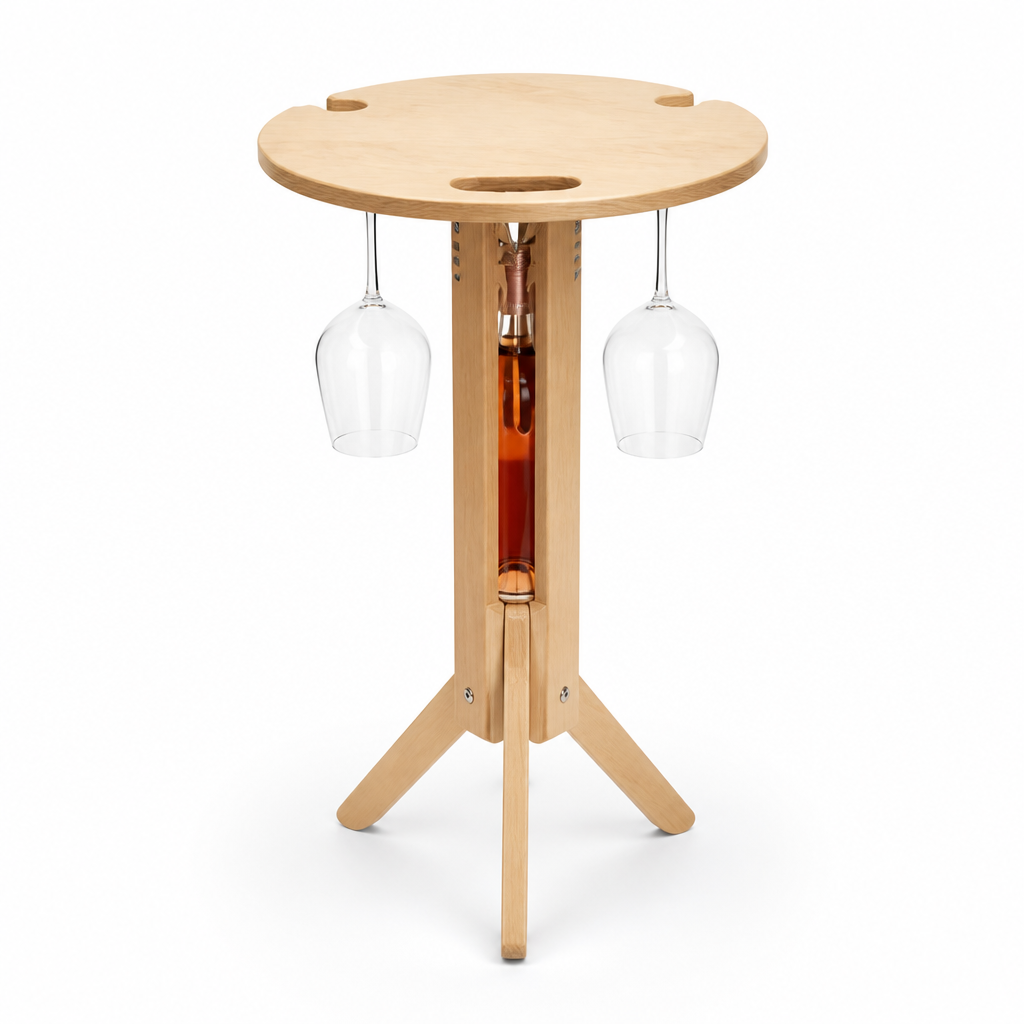 Foldable Birch Wood Picnic Table With Integrated Wine Holder
