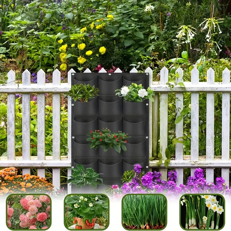 Wall-Mounted Vertical Plant Bag with 18 Pockets Made of Felt