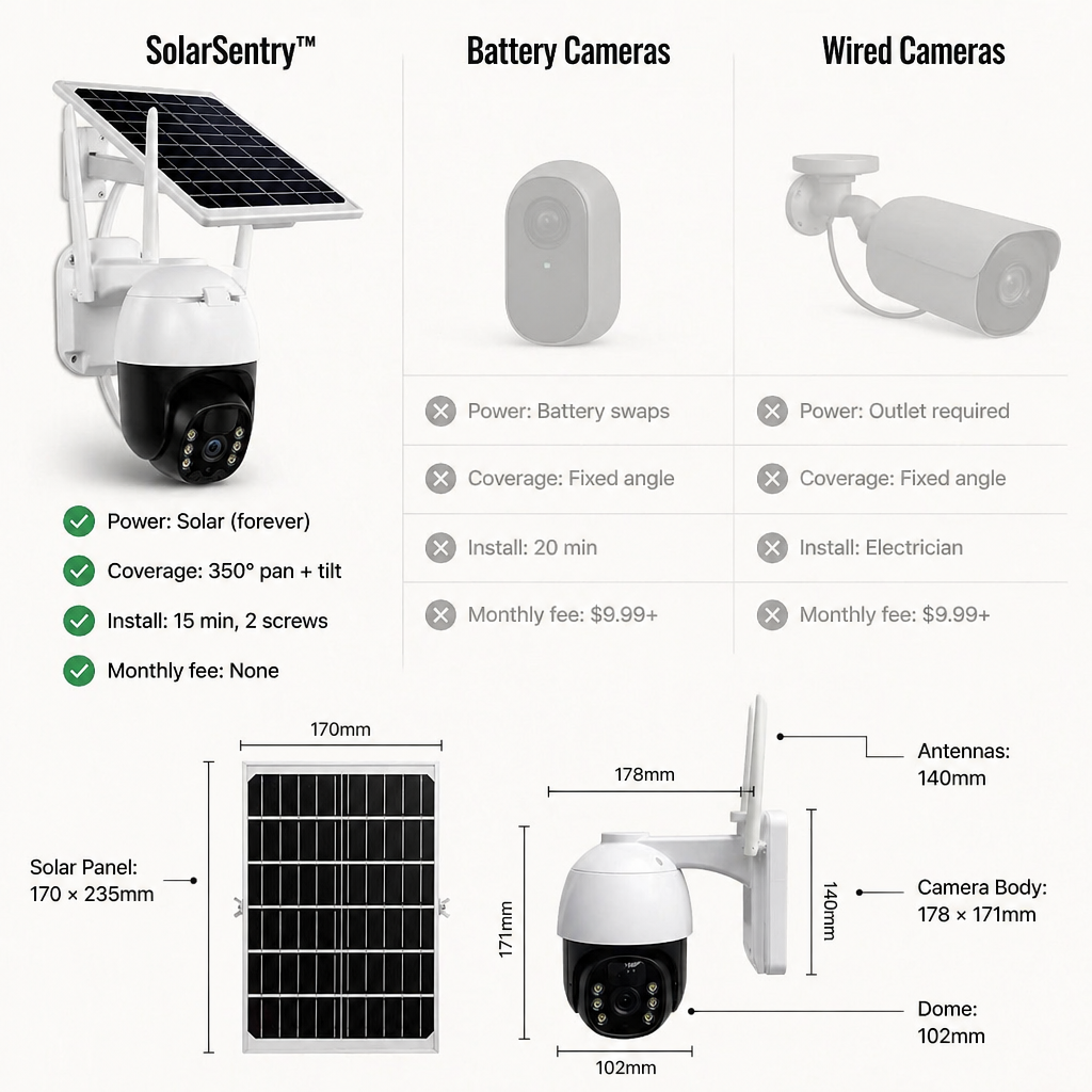 SolarSentry™ Wireless Outdoor Camera — Monitor Every Blind Spot Around the Clock, No Cables, No Fees