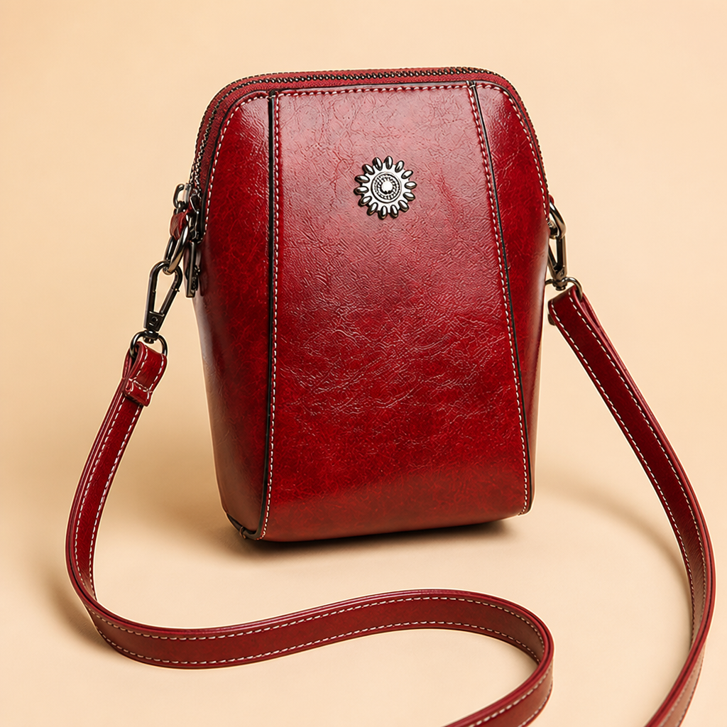 VeroLuxe™ – Vintage Oil-Finish Leather Phone Crossbody Bag with Adjustable Strap