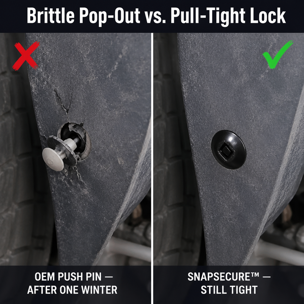 SnapSecure™ — Snap Loose Fender Liners, Mudguards, and Splash Shields Firmly Back