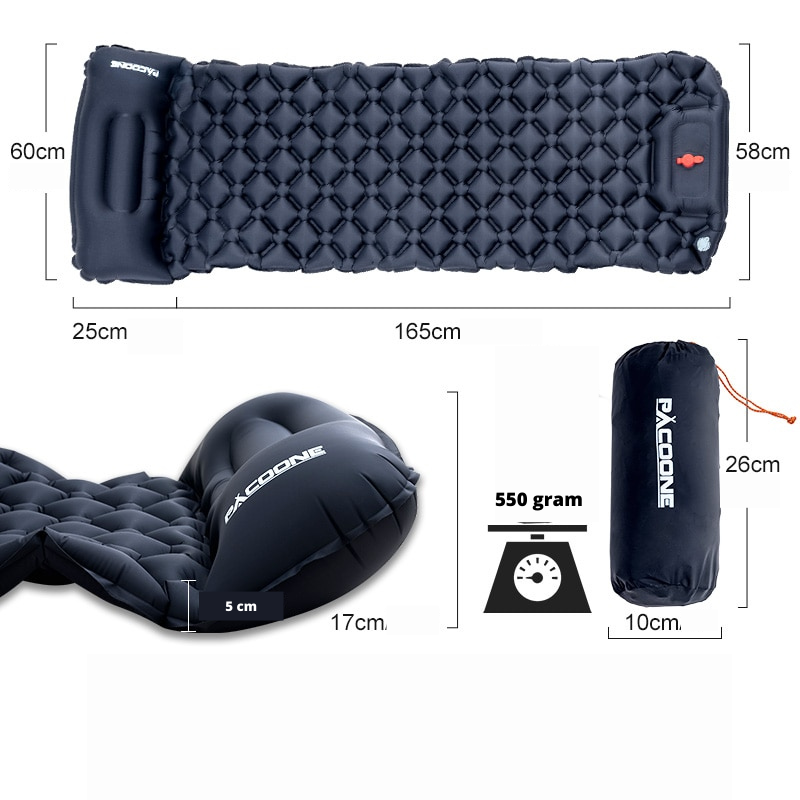 Inflatable Sleeping Pad with Pump, Waterproof Feature & Integrated Pillow