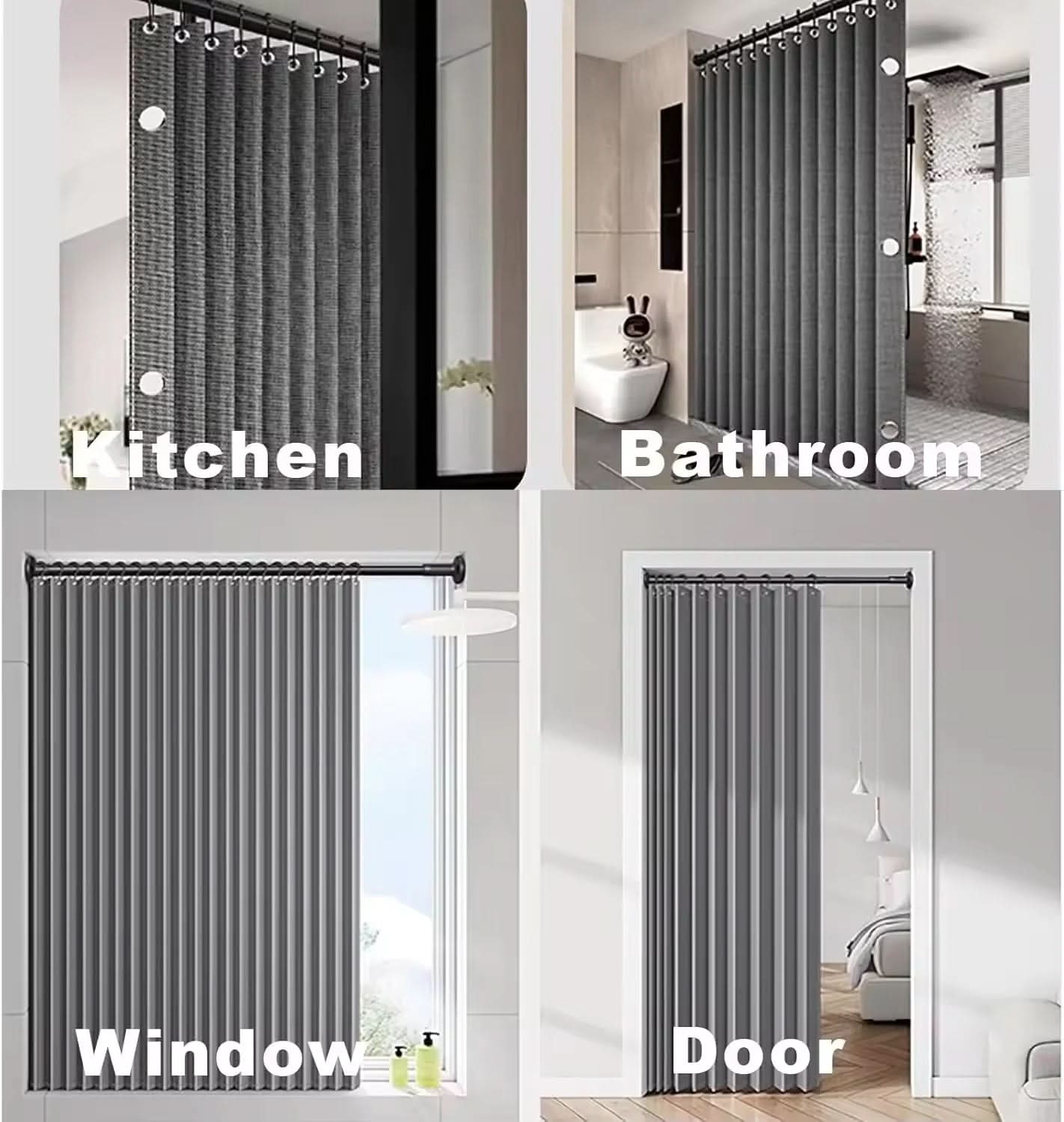 Foldable Shower Curtain with Push Rod for Walk-In Showers