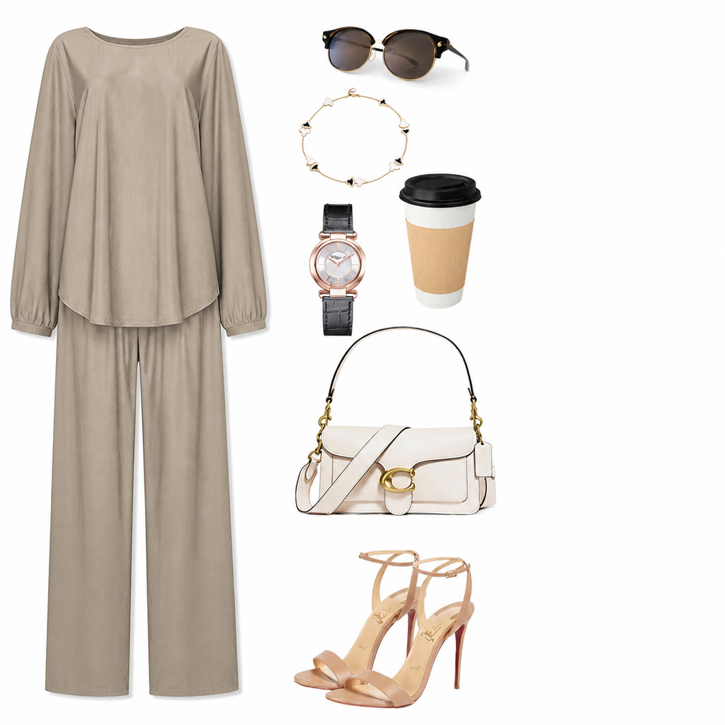 TrueStyle™ – Laid-Back Two-Piece Set Featuring Asymmetric Hem & Wide-Leg Trousers
