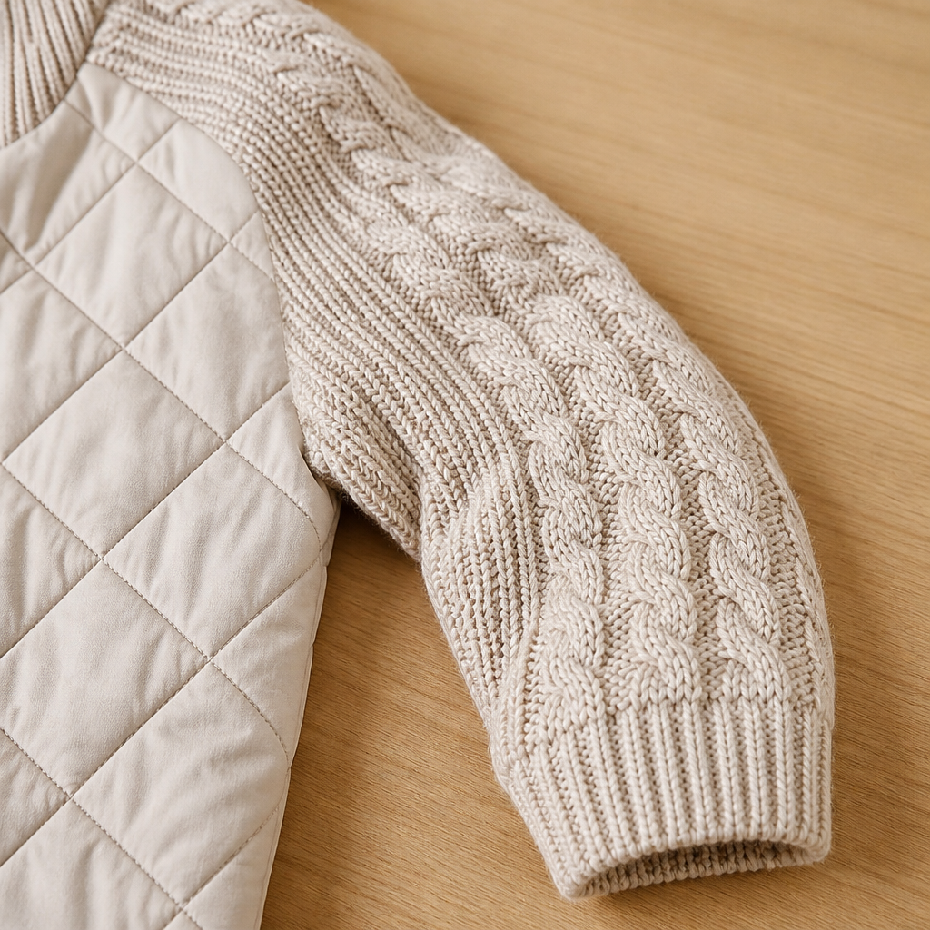 Norvelle™ – Warm Quilted Winter Coat Featuring Cable-Knit Sleeves