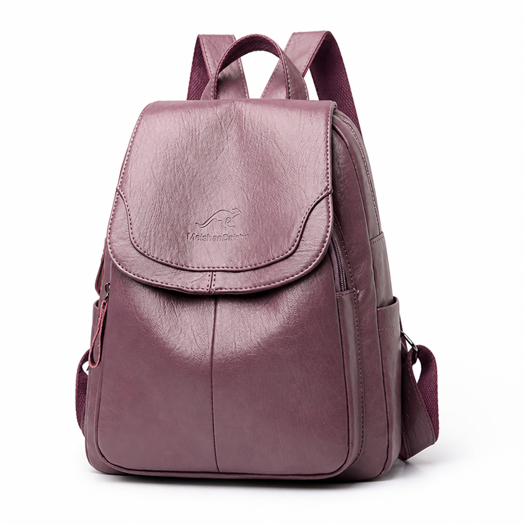 Anti-Theft Embossed Leather Backpack