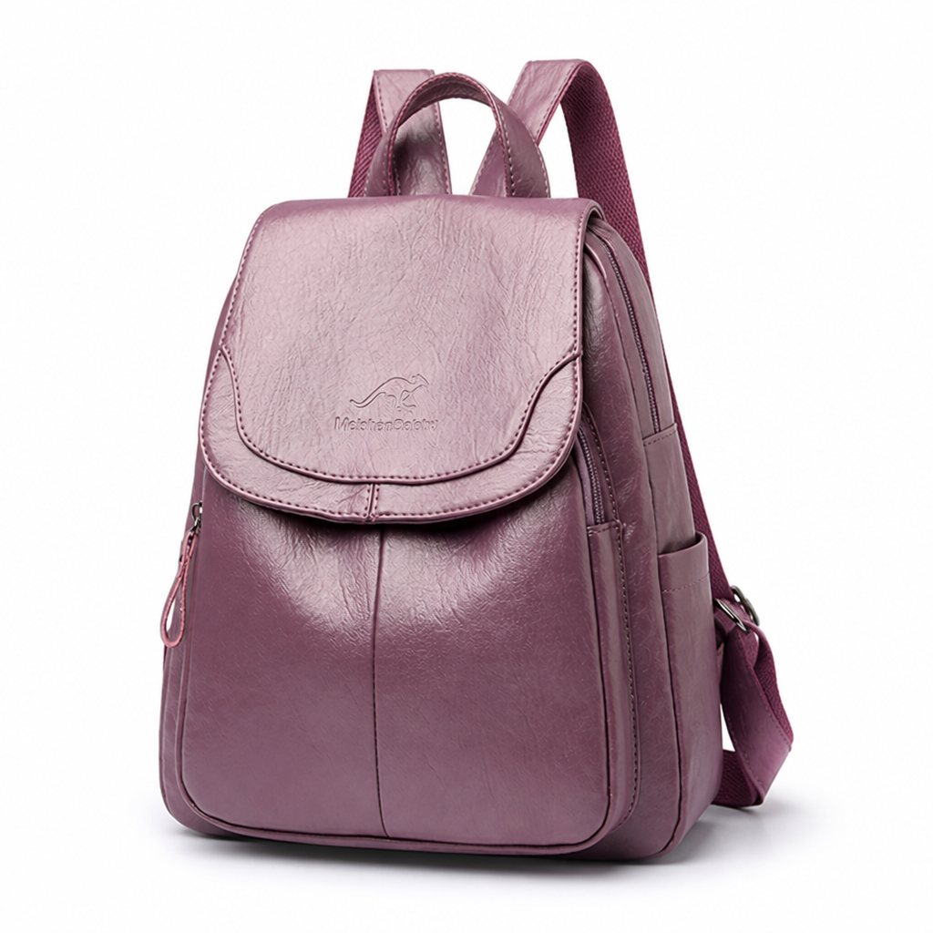 Anti-Theft Genuine Embossed Leather Backpack