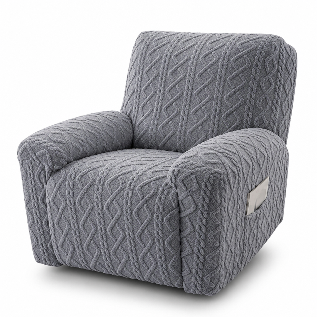 Plush Cable Knit Cotton Recliner Slipcover (Anti-Slip Fit)