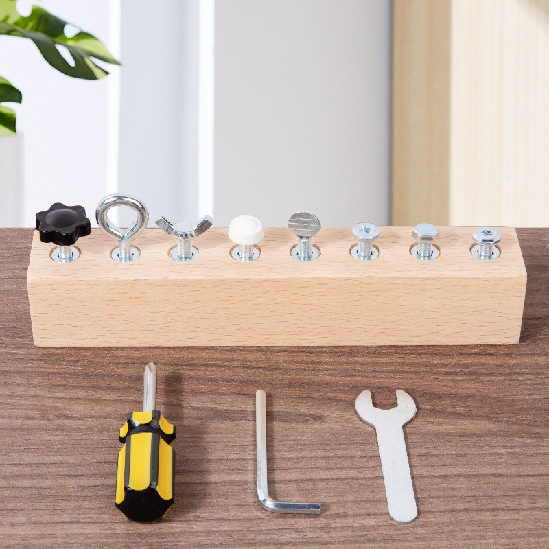 Children's Wooden Fastener Board – 8 Different Screw Types