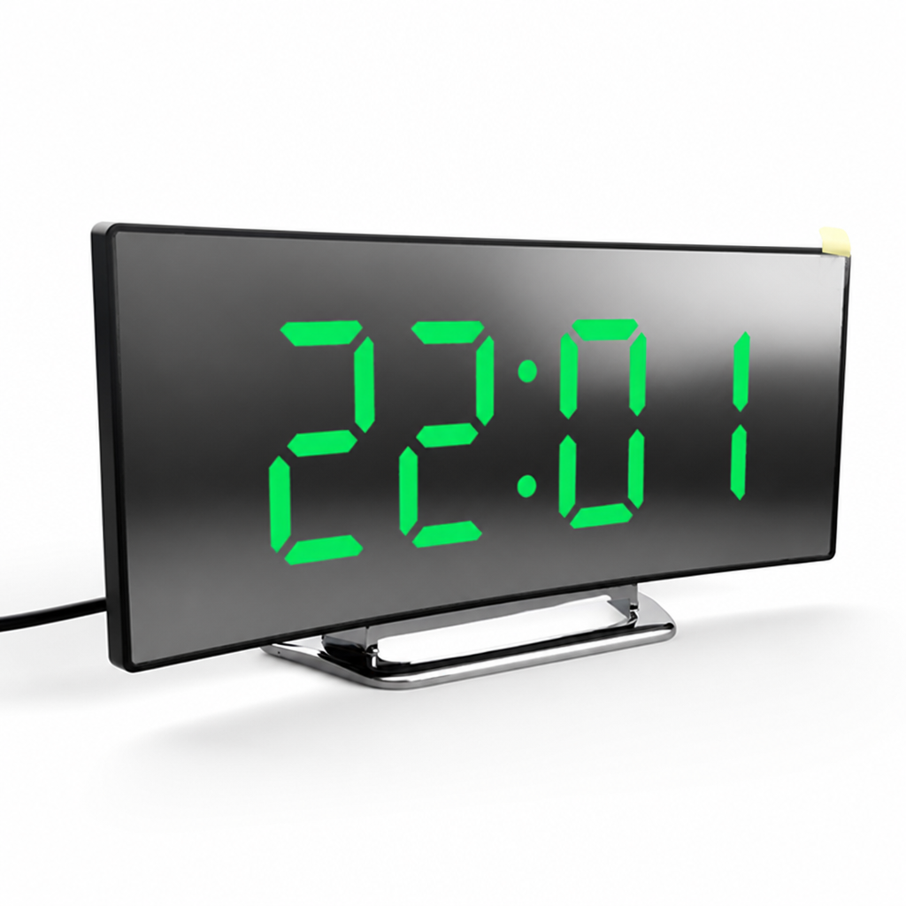 Curved LED Adjustable Brightness Digital Alarm Clock (USB & Battery)