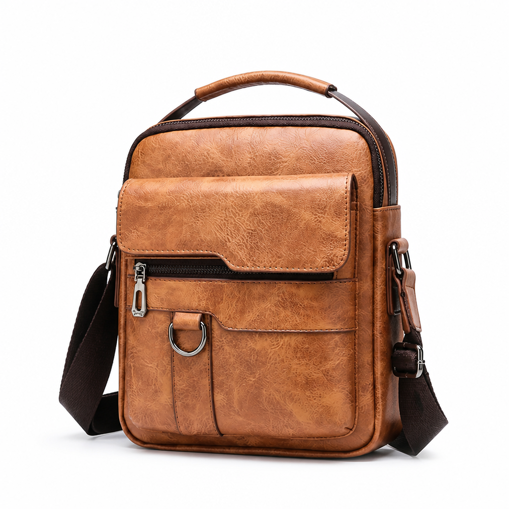Genuine Leather Front-Pocket Crossbody Bag (Adjustable Strap)
